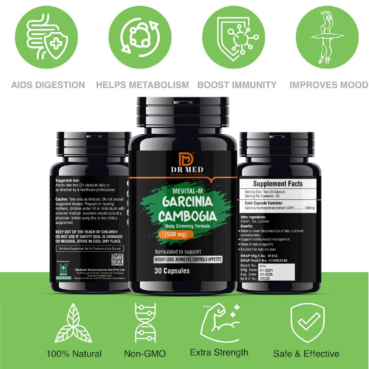 DR MED PACK OF 3  Mevital-M Garcinia Cambogia Capsules For (Loss Weight, Burns Fat, Control Appetite) 30 Capsules