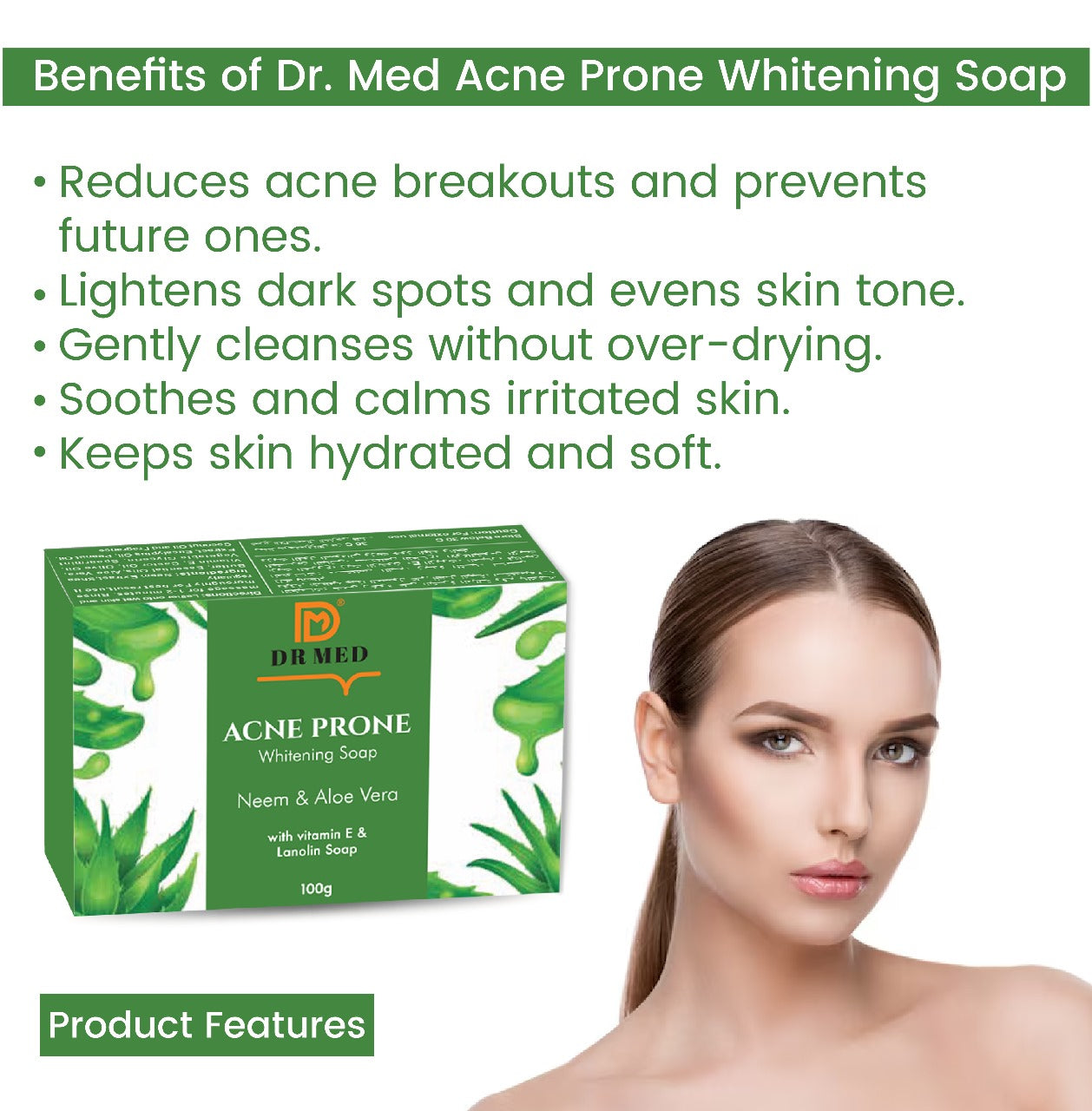 DR MED Acne Prone Whitening soap Vitamin E (Neem & Aloe Vera) 100g.