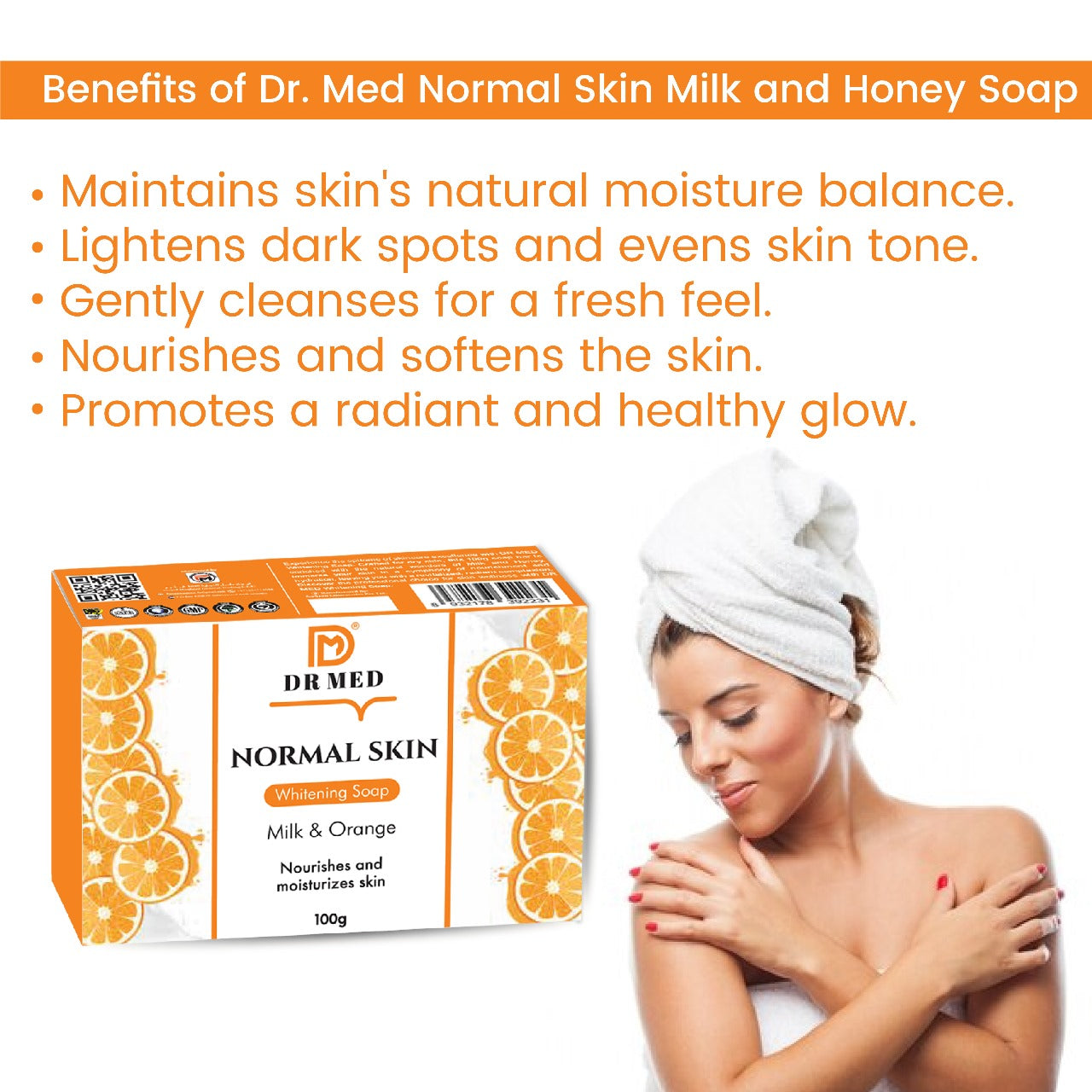 DR MED Normal Whitening Skin Soap (Milk & Orange) 100g.