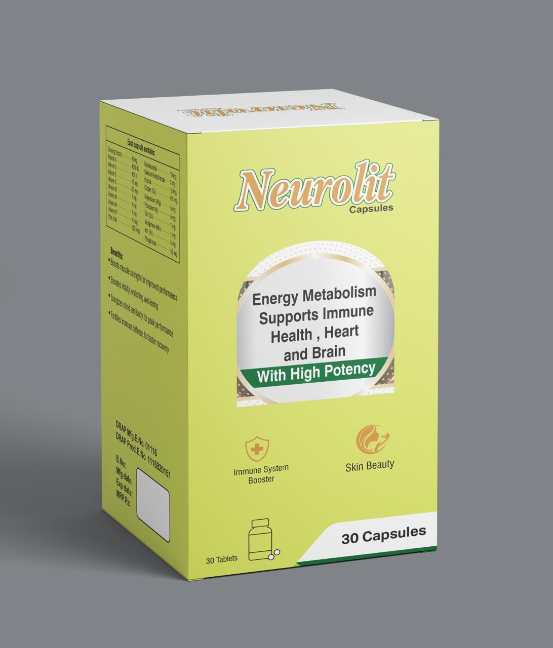 Pack of 3 Neurolit Capsules (Extract MultiVitamin & Minerals - Energy Metabolism Supports Immune Health, Heart and Brain With High Potency) 90 Capsules