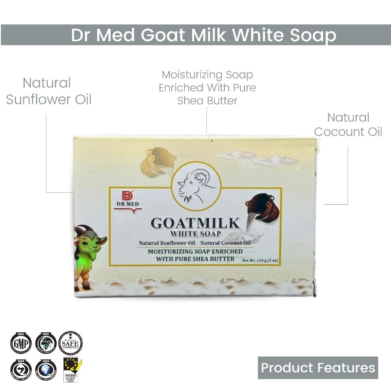 DR MED Goat Milk White Soap - Natural Sunflower Oil, Natural Coconut Oil With Pure Shea Butter 130g.