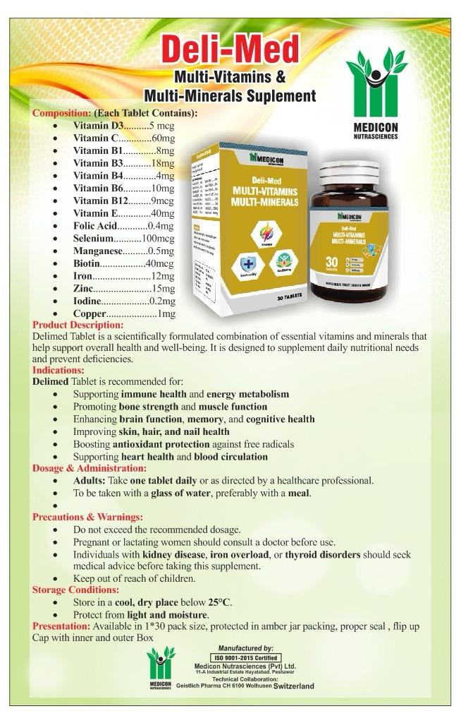 PACK OF 3 Deli-Med Multi-Vitamins & Minerals (Immunity, Energy Realse, Vitality, Skin & Hair 90Tablets