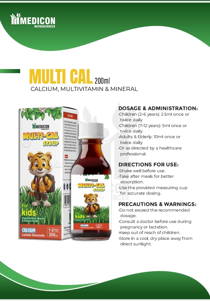 Pack of 3 - MULTI-CAL Syrup 200ml: For Kids Supports Bone, Muscle & Immune Health