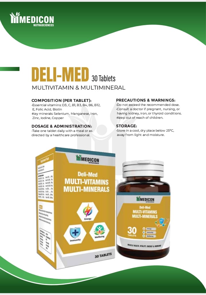 PACK OF 3 Deli-Med Multi-Vitamins & Minerals (Immunity, Energy Realse, Vitality, Skin & Hair 90Tablets