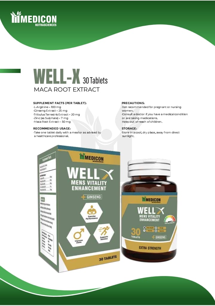 Pack of 3 "WELL-X" Men's Vitality & Strength Formula – Infused Energy Booster for Stamina (30 Tablets)