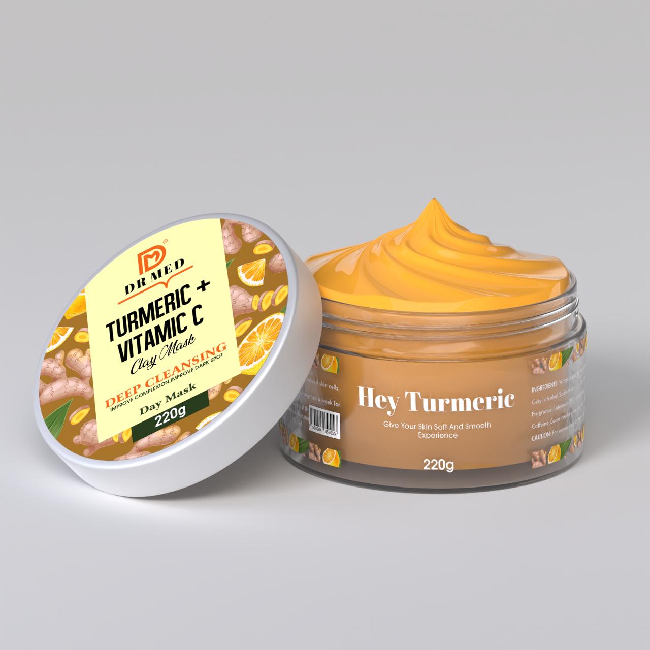 DR MED Turmeric + Vitamin C Clay Mask – Deep Cleansing Face Mask for Glowing Skin, Dark Spot Removal & Improved Complexion – 220g