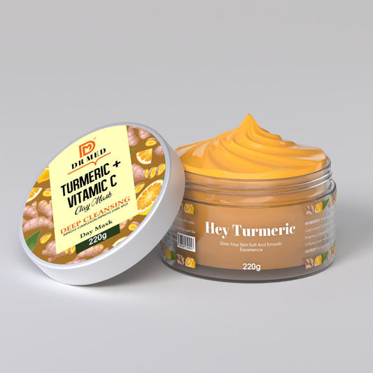 DR MED Turmeric + Vitamin C Clay Mask – Deep Cleansing Face Mask for Glowing Skin, Dark Spot Removal & Improved Complexion – 220g