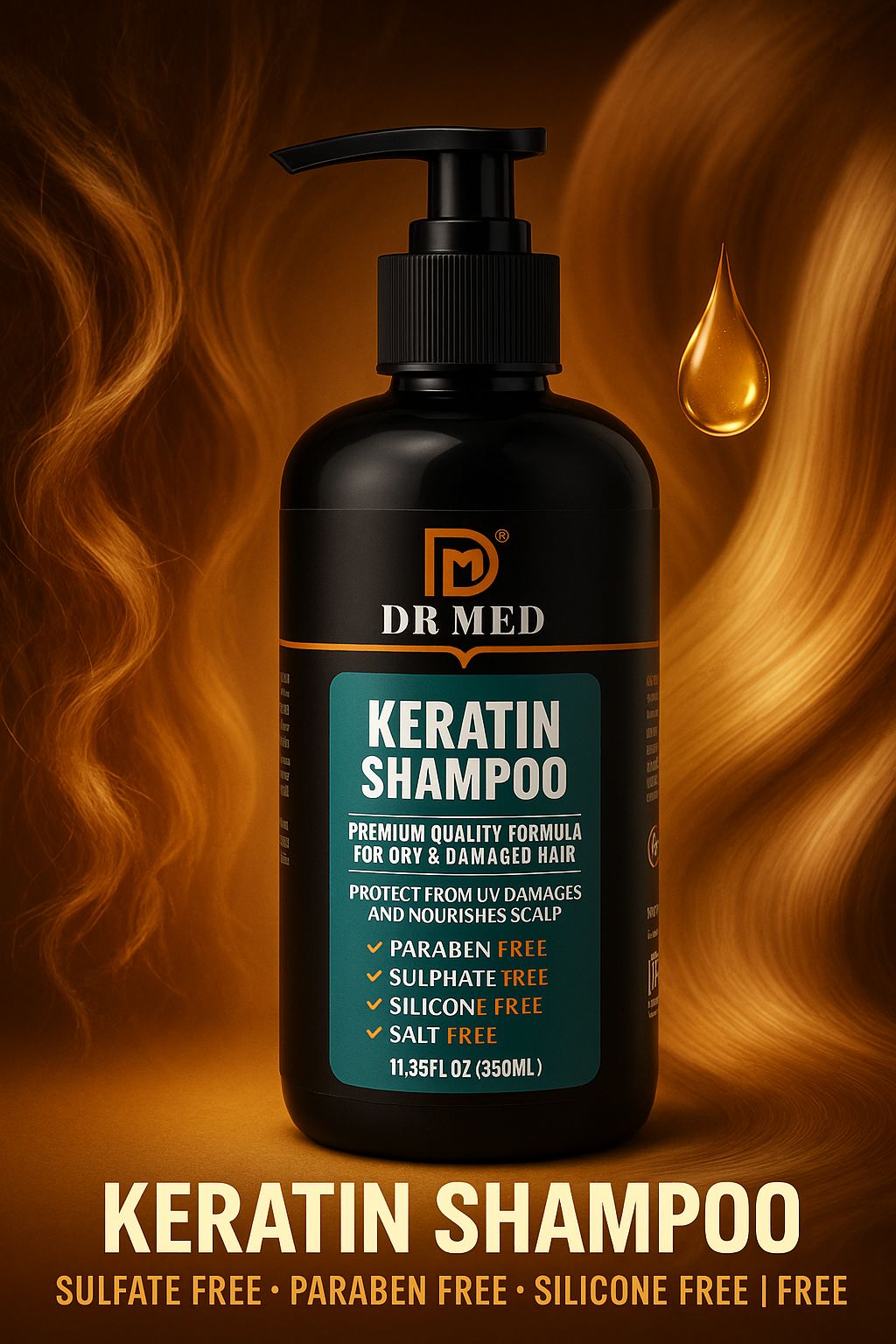 (Pack of 3) DR MED Keratin Shampoo - Paraben-Free, Sulphate-Free, Silicone-Free, Salt-Free Transformation for Strong, Silky Hair---- (Free Charcoal Soap Gift)