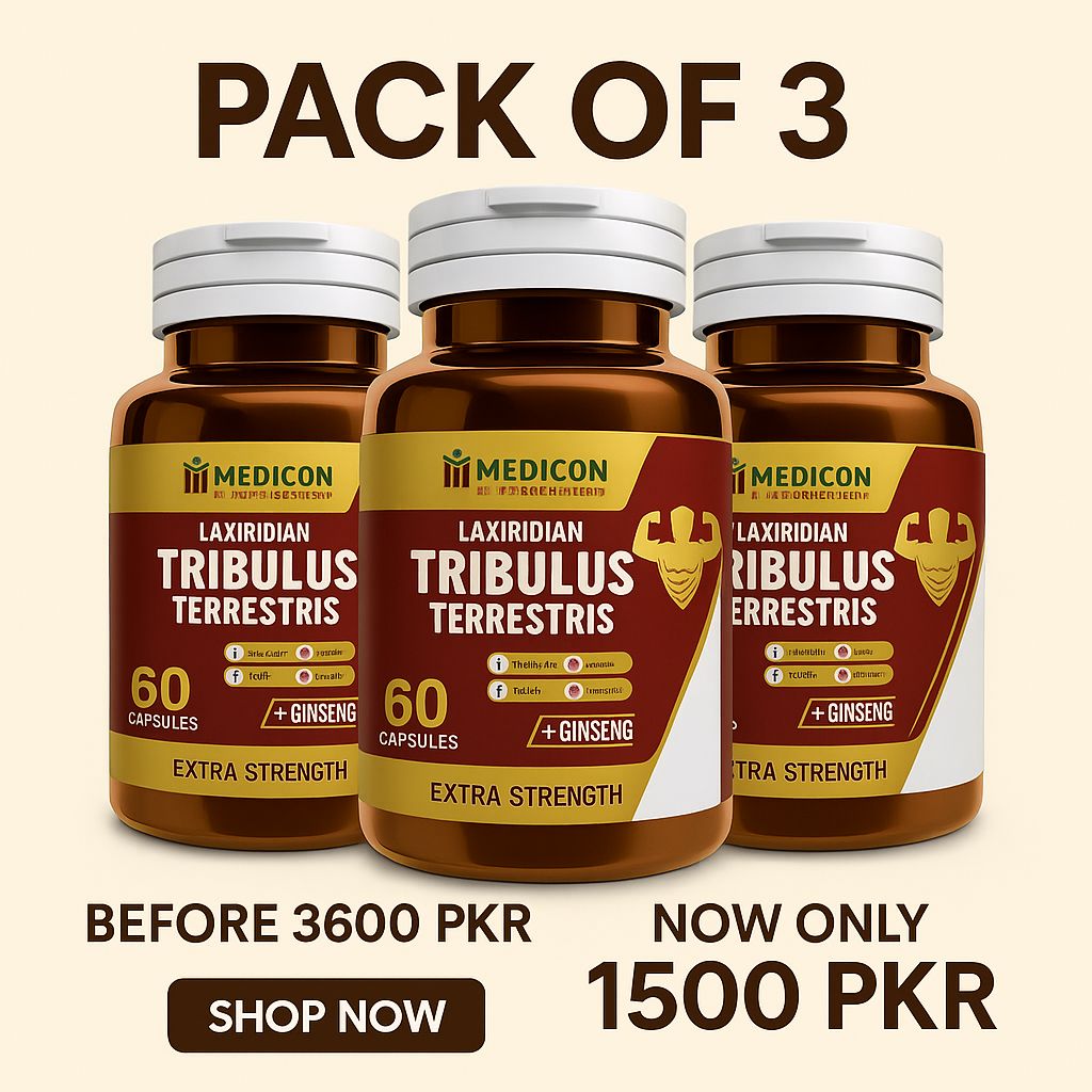 Pack of 3 Tribulus Terrestris Supplement: Boost Strength, Vitality Naturally, Muscle growth 60 Capsules