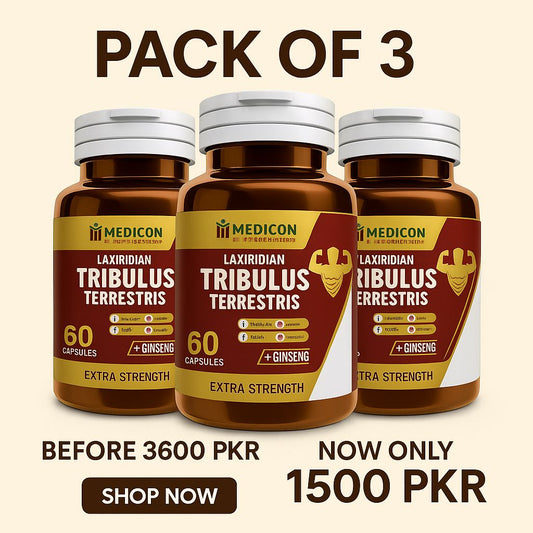 Pack of 3 Tribulus Terrestris Supplement: Boost Strength, Vitality Naturally, Muscle growth 60 Capsules