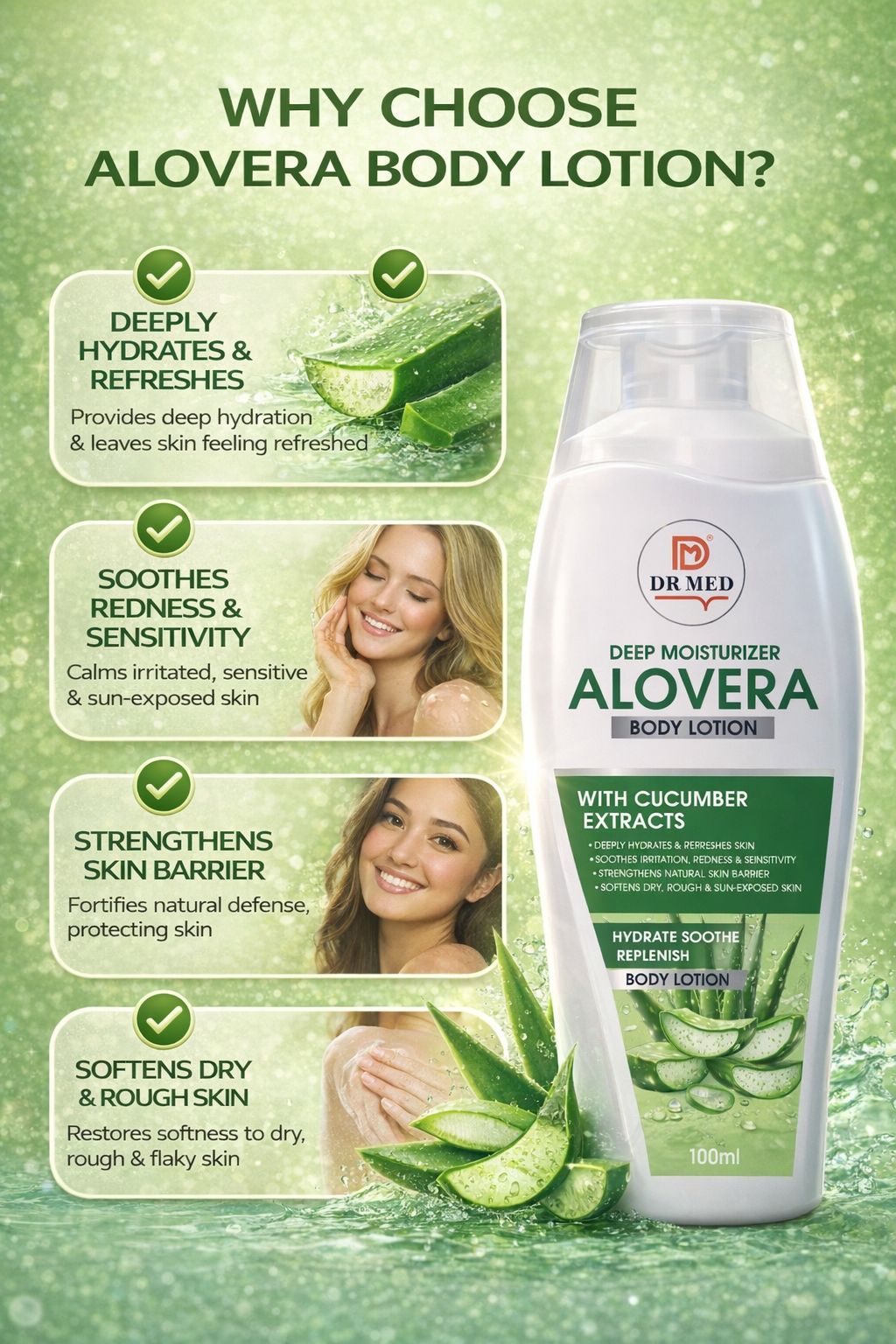 Aloe Vera Body Lotion with Cucumber Extract – Deep Moisturizer, Hydrating & Cooling Formula – 100ml