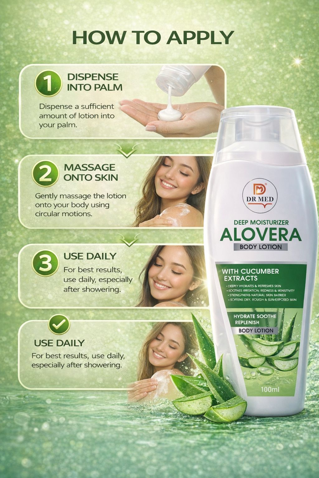 Aloe Vera Body Lotion with Cucumber Extract – Deep Moisturizer, Hydrating & Cooling Formula – 100ml