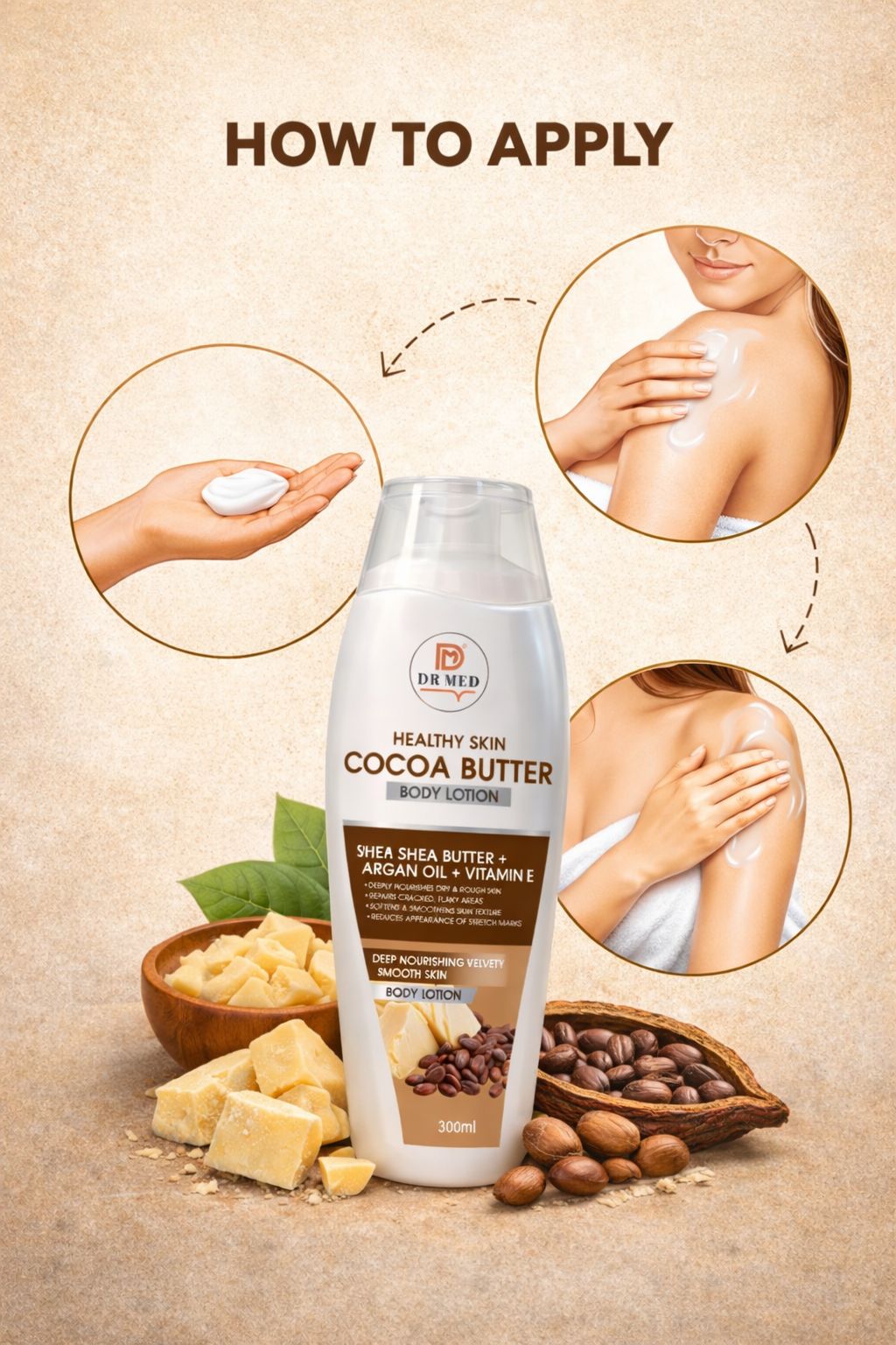 Cocoa Butter Body Lotion with Shea Butter, Argan Oil & Vitamin E – Deep Moisturizing & Skin Softening Formula – 100ml