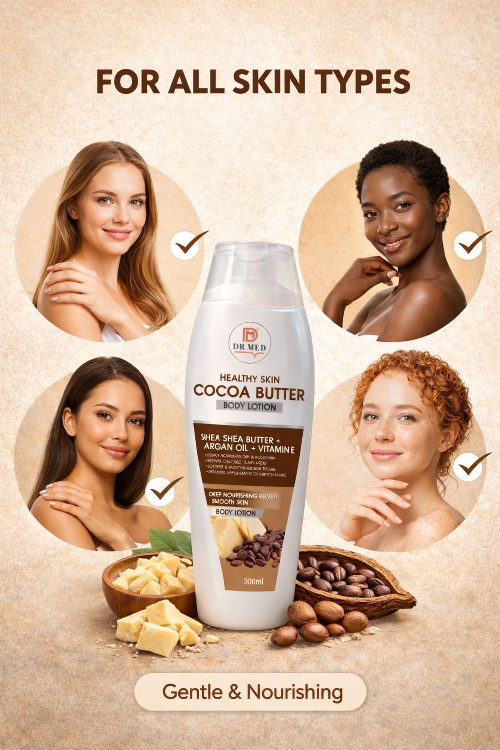 Cocoa Butter Body Lotion with Shea Butter, Argan Oil & Vitamin E – Deep Moisturizing & Skin Softening Formula – 100ml