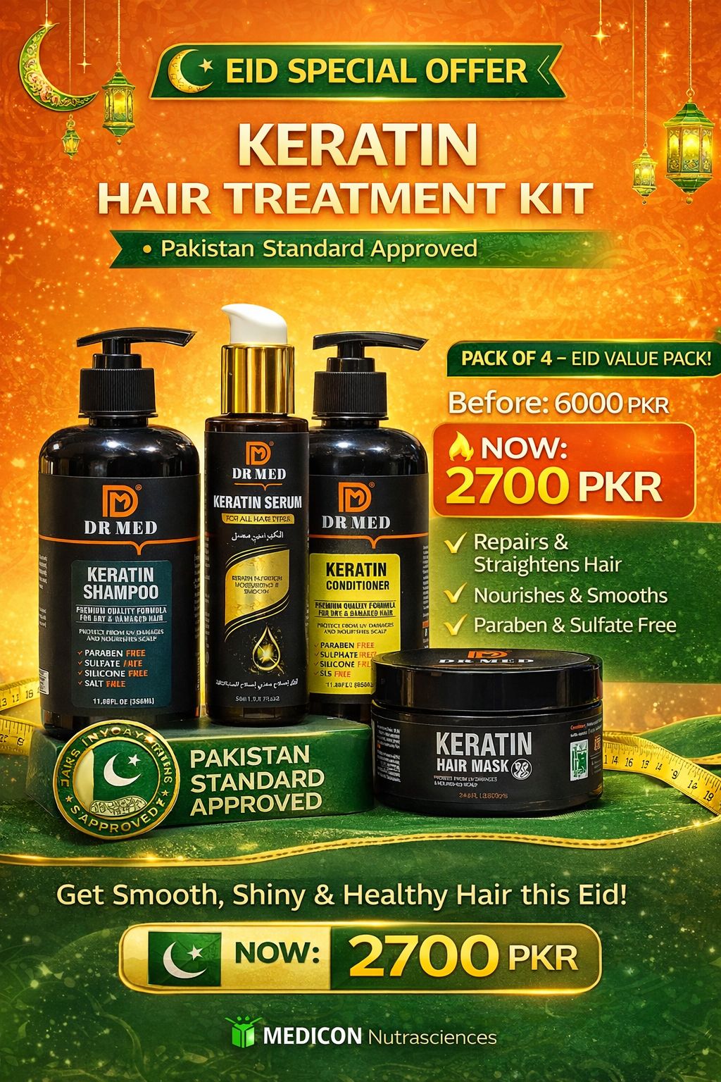 DR MED 4-Pack Keratin Hair Care Set  for Gorgeous, Healthy Hair, Silky Smooth Locks"