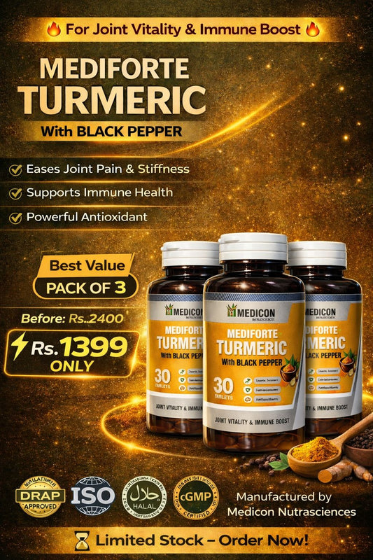 "Pack of 3 Mediforte Advanced Turmeric Curcumin Formula with Black Pepper Extract – High Potency Antioxidant Support for Joint Health, Inflammation Relief, and Enhanced Absorption" 90Tablets