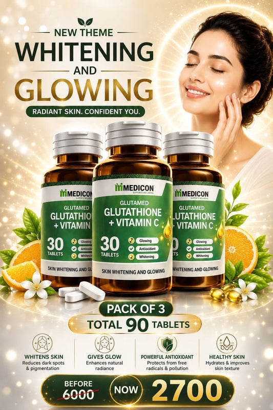 "PACK OF 3  Glutamed Glutathione 250, Vitamin C 100: Advanced Skin Brightening and Glowing Enhancement - 90 Tablets" (3 Months Complete Course)