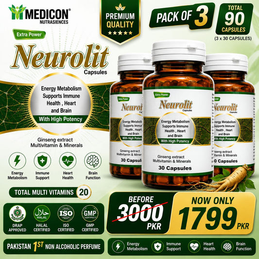 Pack of 3 Neurolit Capsules (Extract MultiVitamin & Minerals - Energy Metabolism Supports Immune Health, Heart and Brain With High Potency) 90 Capsules