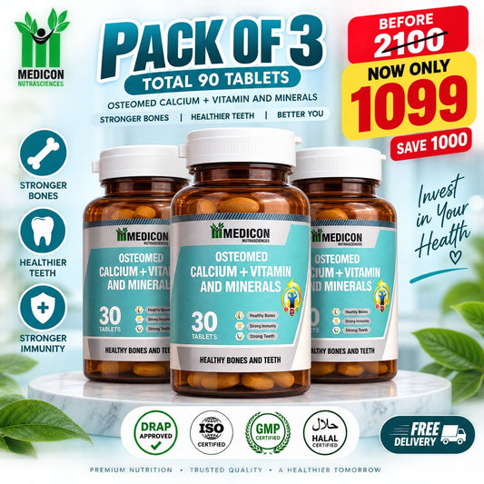 Pack Of 3 "Osteomed" Advanced Calcium Plus Vitamin D3 and K2 Essential Minerals – Comprehensive Bone Health Support for Stronger Bones and Improved Absorption 90Tablets