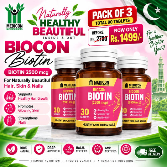 "Biotin Pack of 3 Supplement for Hair, Skin & Nails – High Potency, Supports Healthy Growth (2500mcg) 90Tablets
