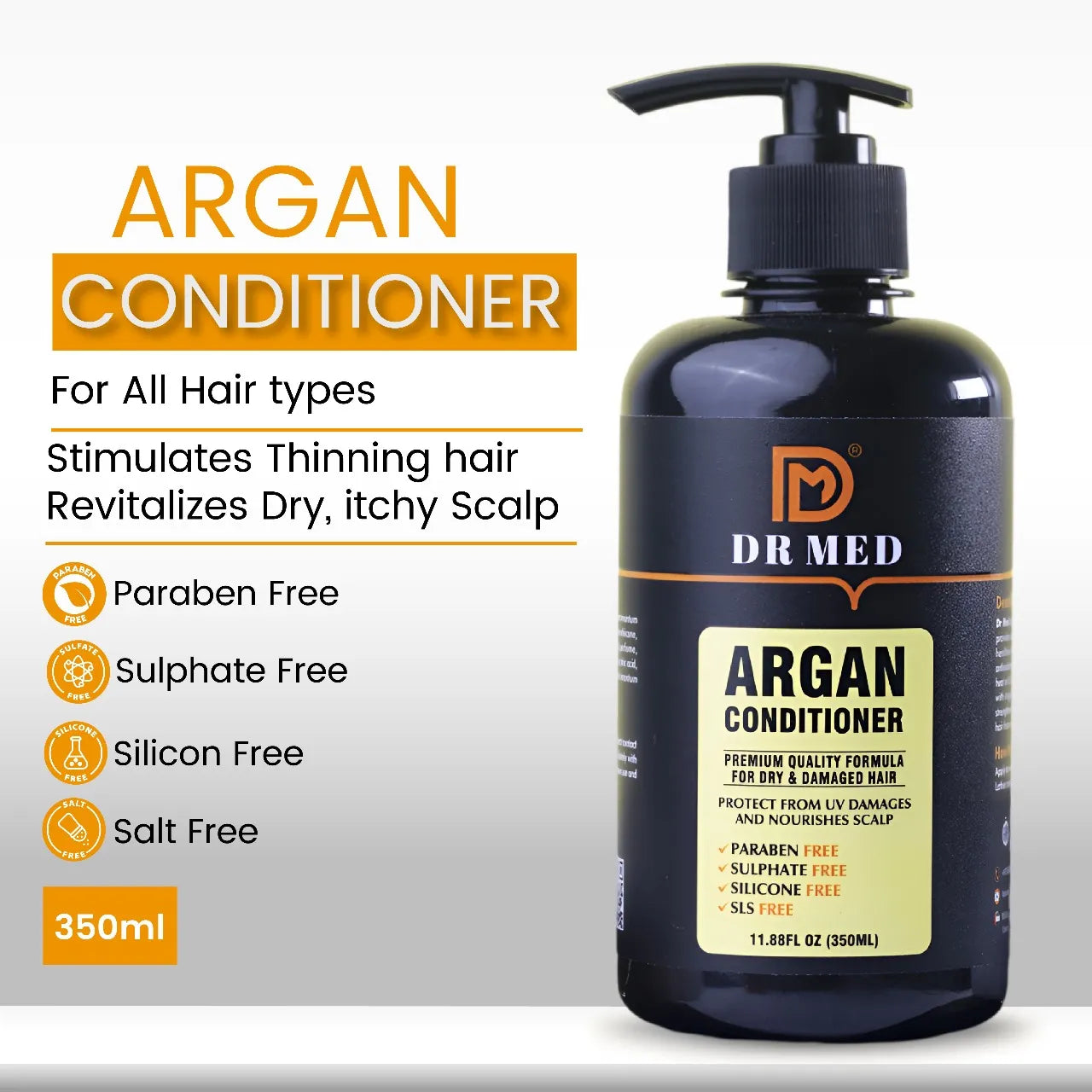 DR MED Argan Conditioner (Nourishing Elixir for Luxurious Hair Hydration and Vitality) 350ML.