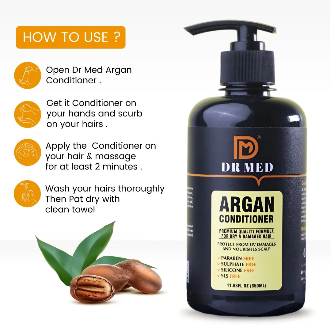 DR MED Argan Conditioner (Nourishing Elixir for Luxurious Hair Hydration and Vitality) 350ML.