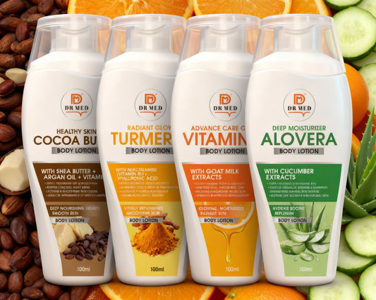 Complete Body Care Set (4 Lotions) – Ultra Hydration, Glow & Deep Nourishment – Aloe Vera, Vitamin C Goat Milk, Cocoa Butter, Turmeric + Hyaluronic Acid – 100ml