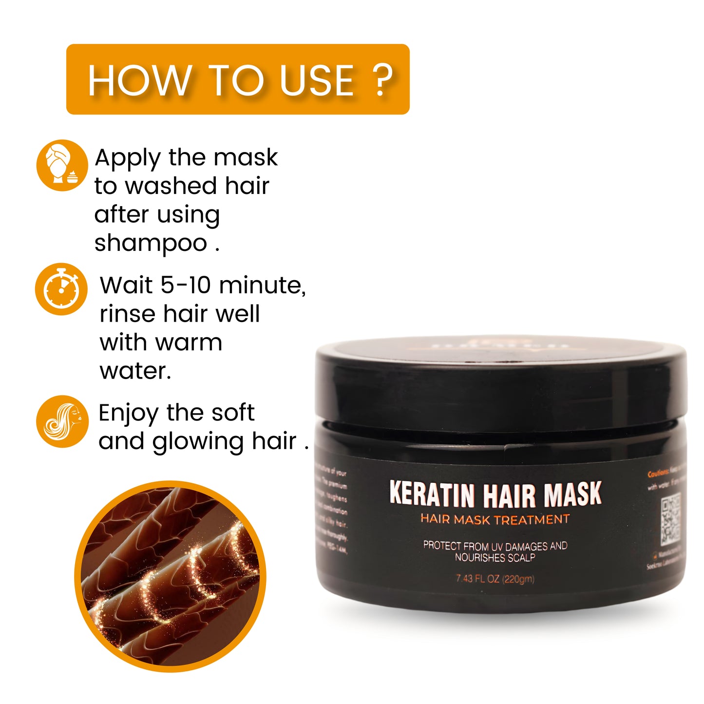 DR MED Keratin Hair Mask - Professional Treatment for Hair Repair, Nourishment & Beauty - Hair Mask - Vitamin Complex for All Hair Types - Keratin hair mask treatment 220g