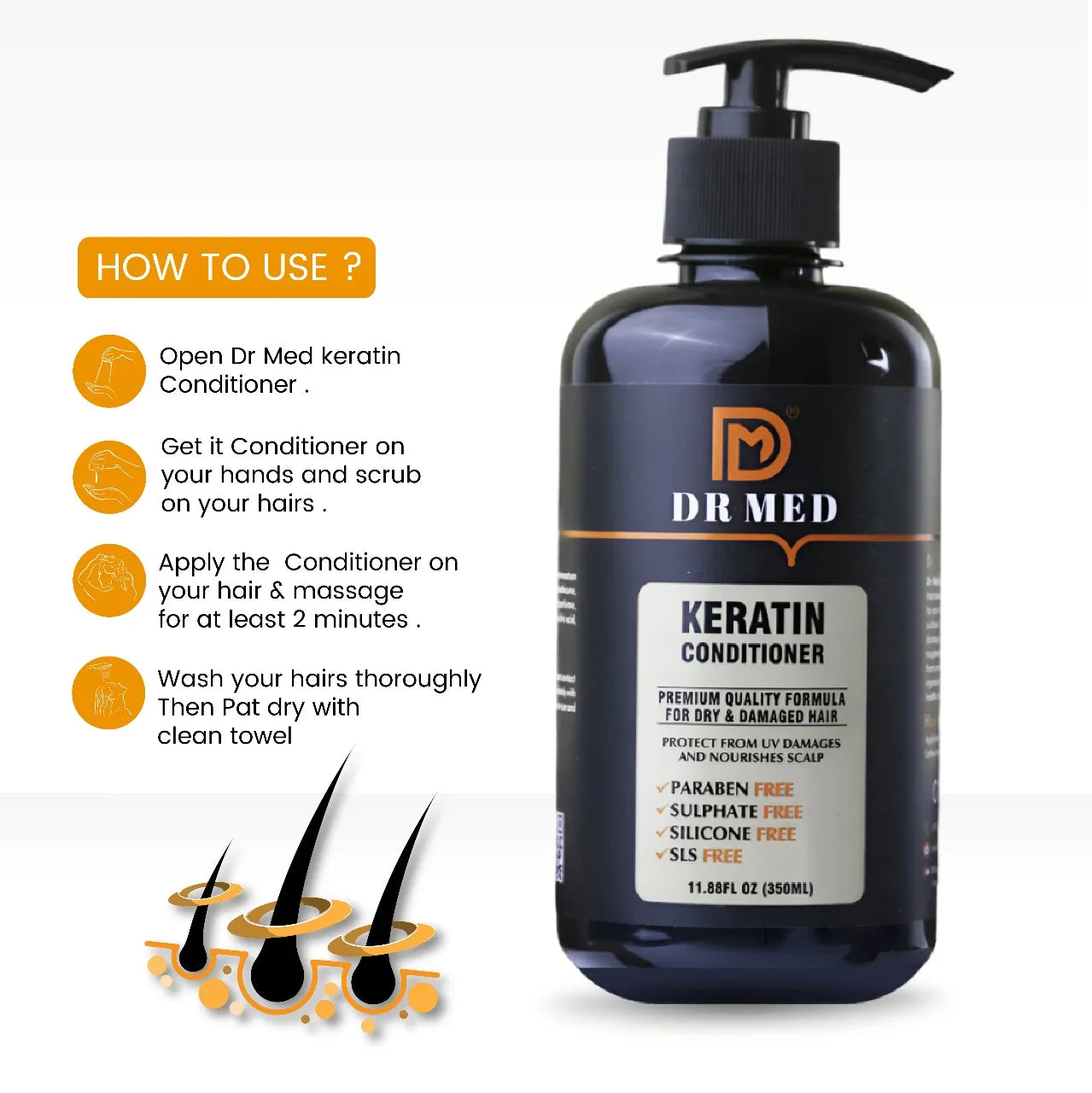 DR MED Keratin Conditioner for Strengthening and Revitalizing Hair 350ML.